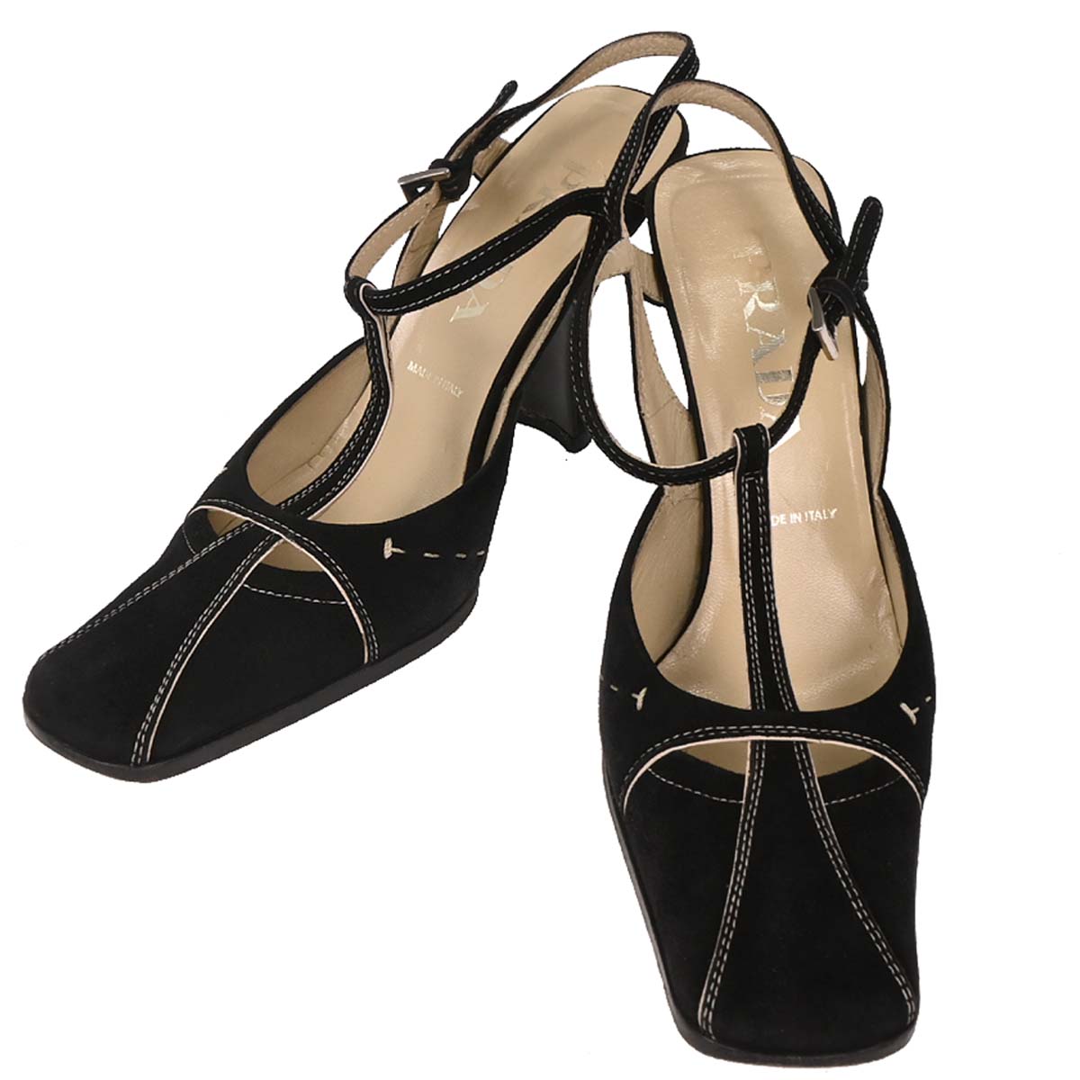 PRADA アートプリント ハイヒール 36 Prada * Black Suede Shoes Sandals Mules #36 1/2 – AMORE