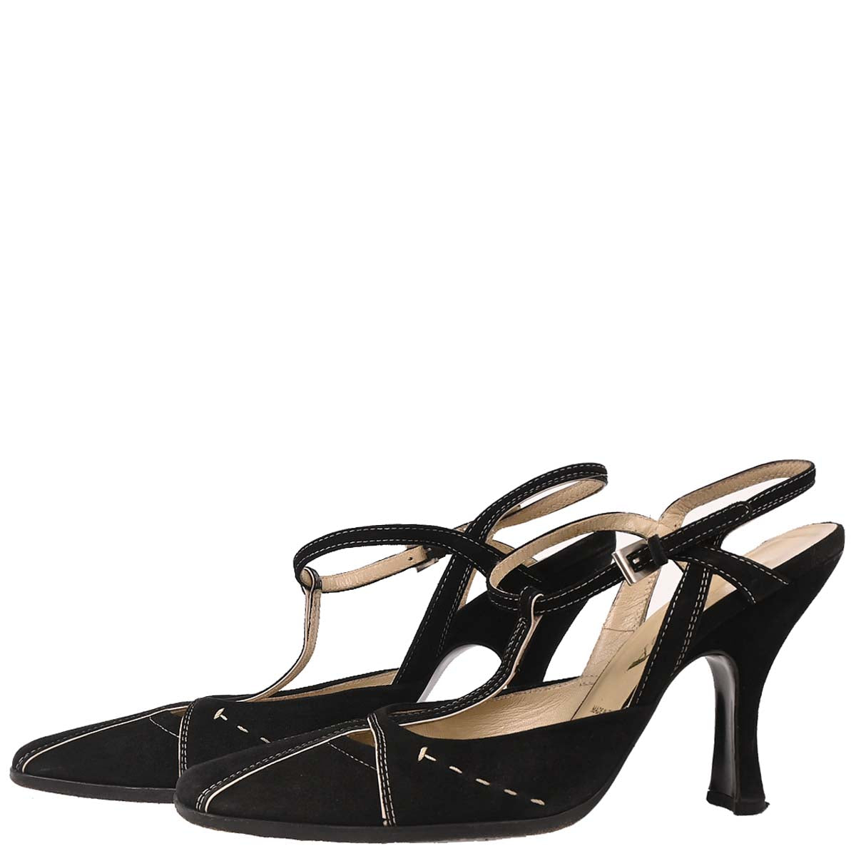 PRADA ブラックオープントゥハイヒールサンダル36 2/1 Prada * Black Suede Shoes Sandals Mules #36 1/2 – AMORE