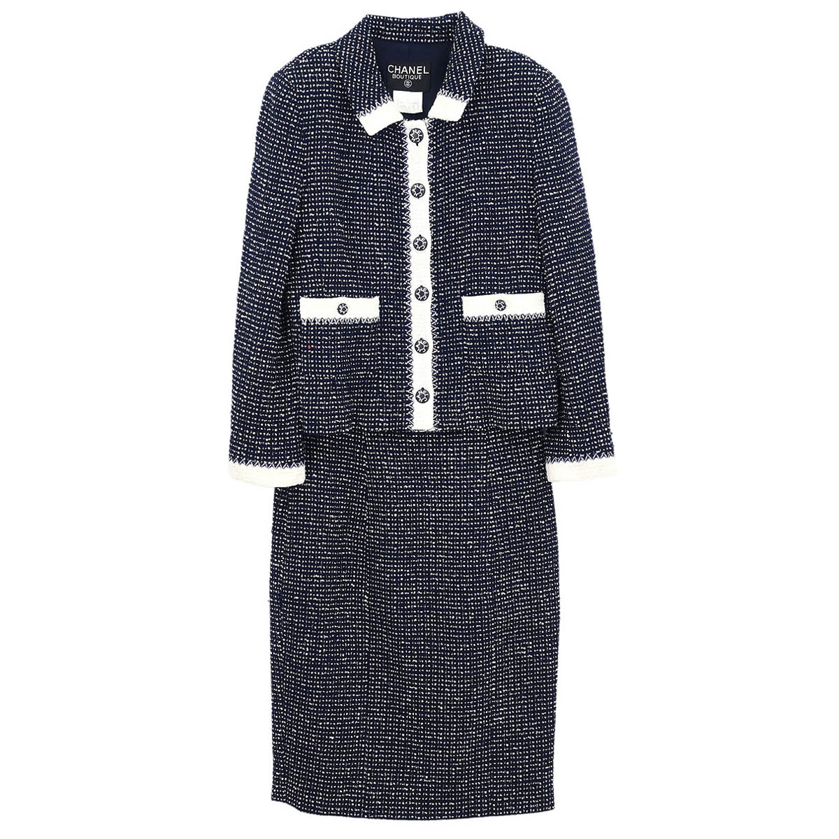 Chanel 1996 Setup Suit Jacket Skirt Navy #38