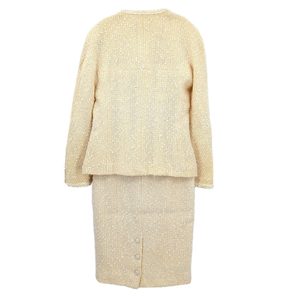 Chanel 1996 Setup Suit Collarless Jacket Skirt Off-white #38