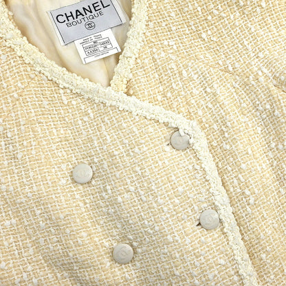Chanel 1996 Setup Suit Collarless Jacket Skirt Off-white #38