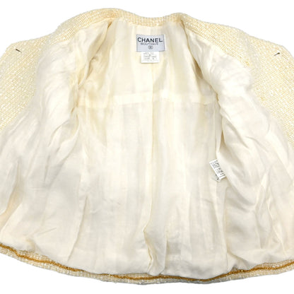 Chanel 1996 Setup Suit Collarless Jacket Skirt Off-white #38