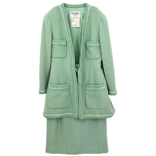 Chanel 1994  Setup Suit Jacket Skirt Mint Green #40