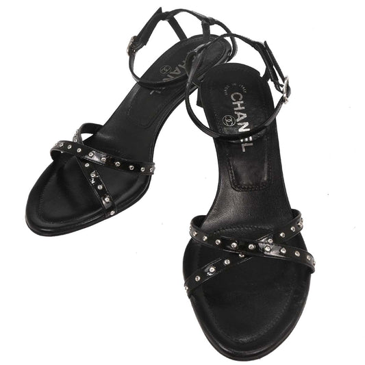 Chanel * Black Leather Shoes Sandals Mules #36