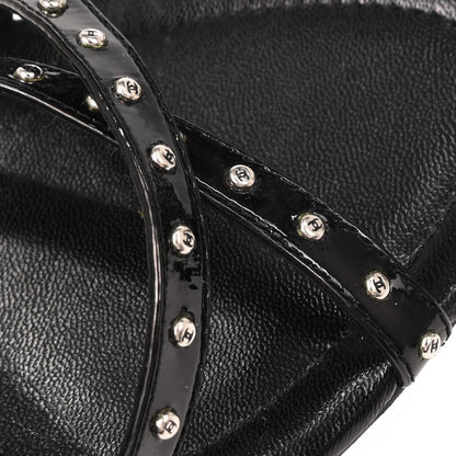 Chanel * Black Leather Shoes Sandals Mules #36