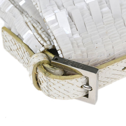 Fendi * White Sequins Python Baguette Handbag