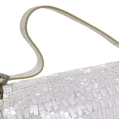 Fendi * White Sequins Python Baguette Handbag