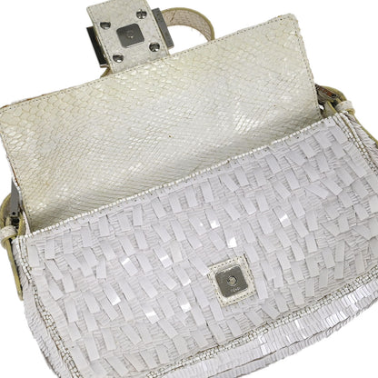 Fendi * White Sequins Python Baguette Handbag