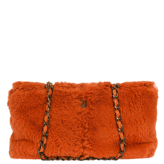 Chanel 2000-2001* Orange Rabbit Fur Tote Chain Handbag