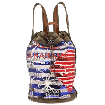 Chanel 2017 Gray Canvas Sequins Paris-Cuba Cubano Trip Backpack