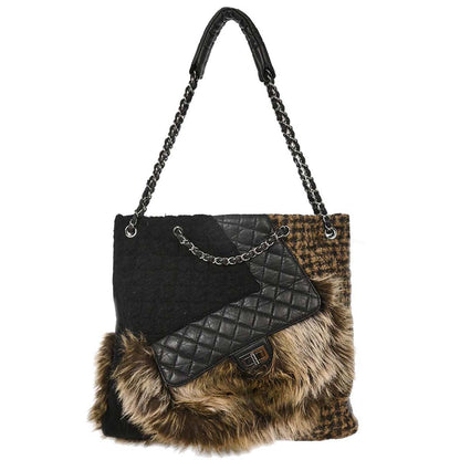 Chanel 2010-2011 Black Calfskin Tweed Mademoiselle Lock Shoulder Bag