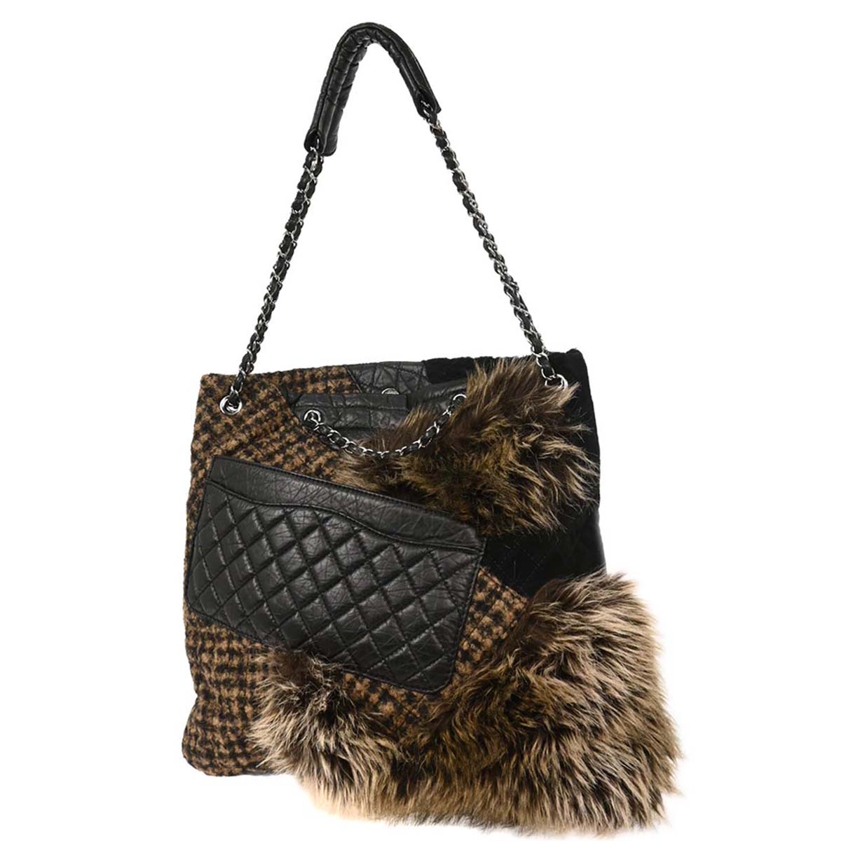 Chanel 2010-2011 Black Calfskin Tweed Mademoiselle Lock Shoulder Bag