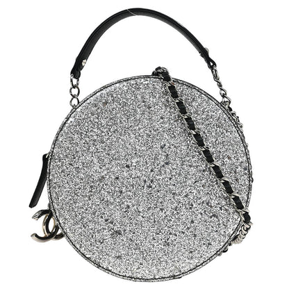 Chanel 2017-2018 Metallic Silver Patent Leather Round Chain Shoulder Bag