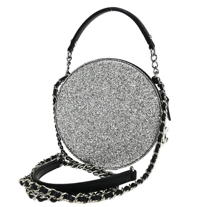 Chanel 2017-2018 Metallic Silver Patent Leather Round Chain Shoulder Bag