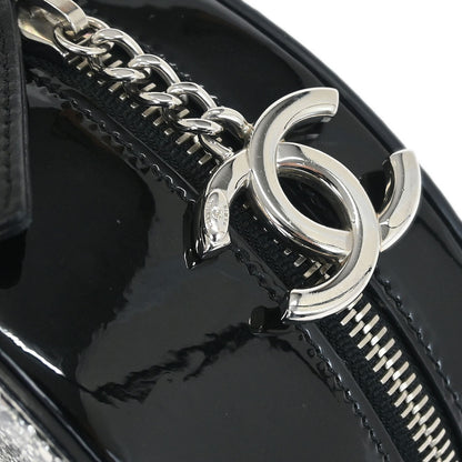 Chanel 2017-2018 Metallic Silver Patent Leather Round Chain Shoulder Bag