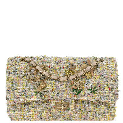 Chanel 2010-2011 White Tweed Garden Party Medium Classic Double Flap Shoulder Bag