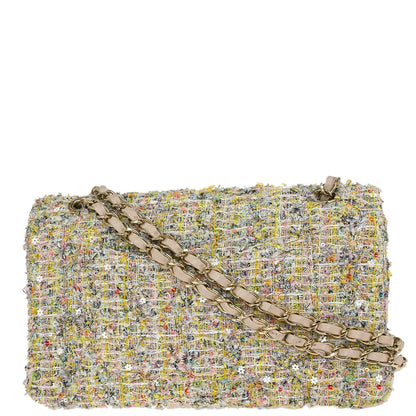 Chanel 2010-2011 White Tweed Garden Party Medium Classic Double Flap Shoulder Bag