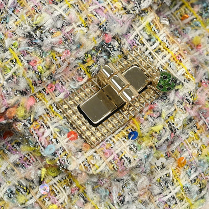 Chanel 2010-2011 White Tweed Garden Party Medium Classic Double Flap Shoulder Bag