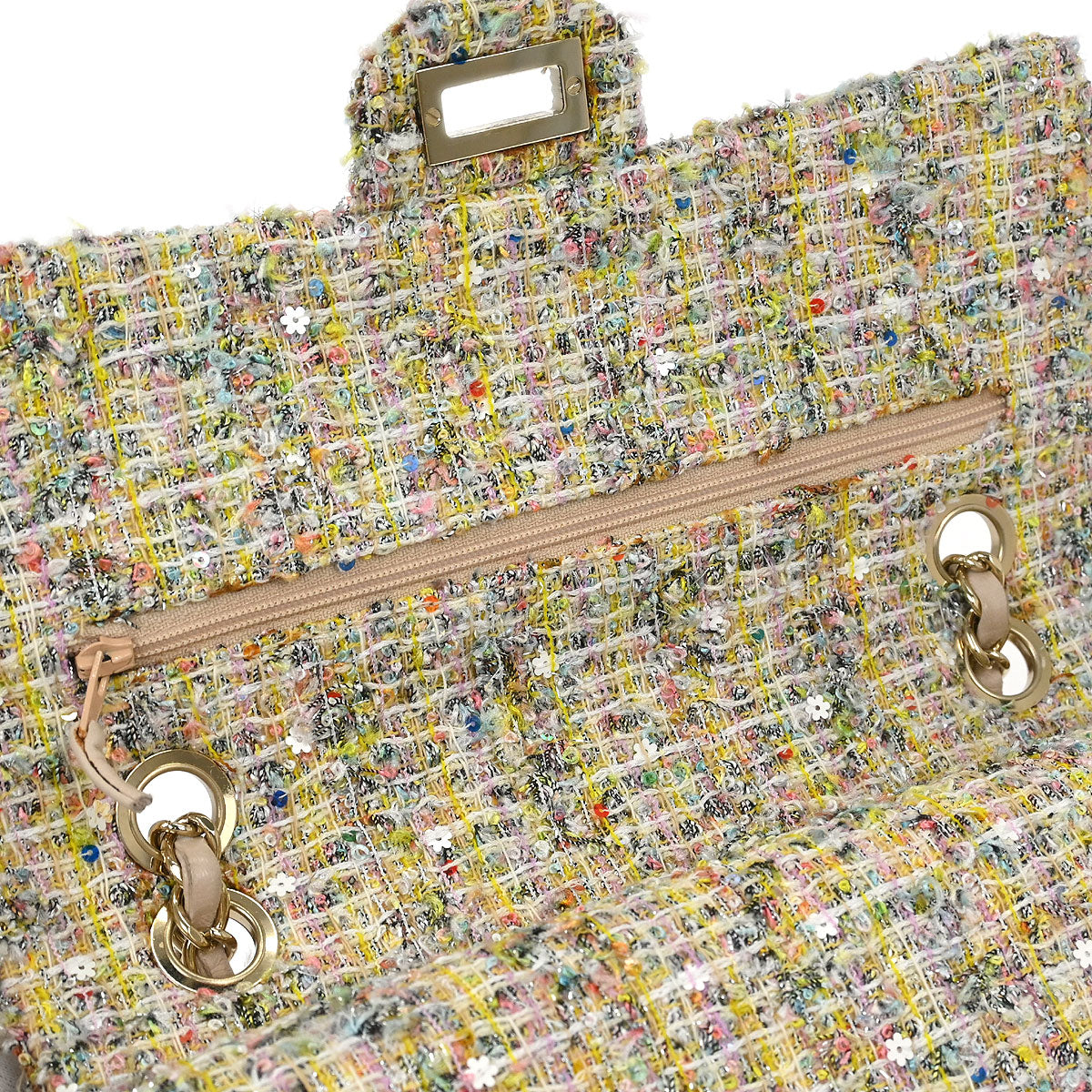 Chanel 2010-2011 White Tweed Garden Party Medium Classic Double Flap Shoulder Bag