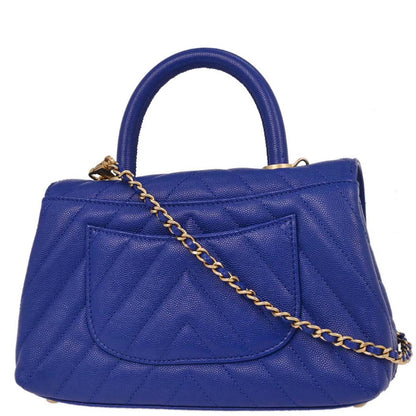 Chanel Blue Caviar Chevron Coco Handle XS 2way Shoulder Handbag