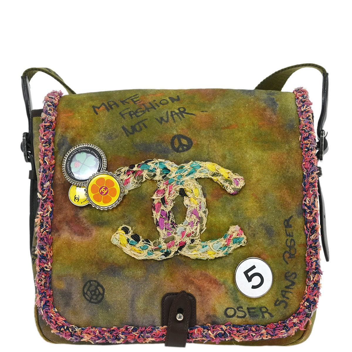 Chanel Khaki Canvas Graffiti On The Pavements Shoulder Bag