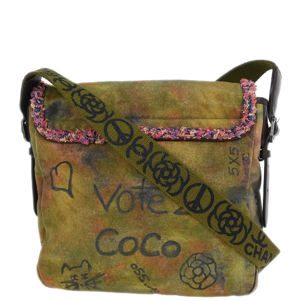 Chanel Khaki Canvas Graffiti On The Pavements Shoulder Bag