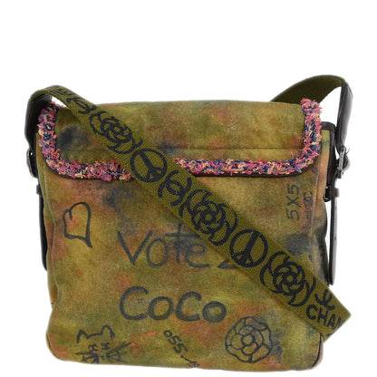 Chanel Khaki Canvas Graffiti On The Pavements Shoulder Bag