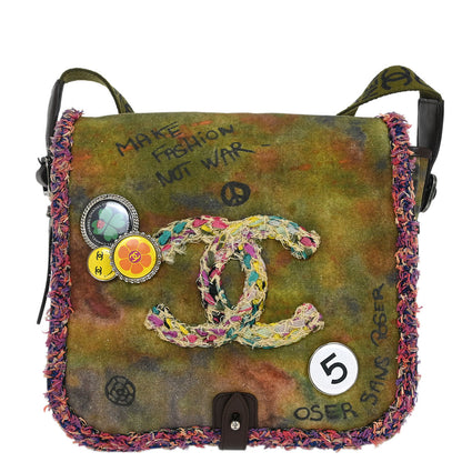 Chanel 2015-2016 Khaki Canvas Graffiti On The Pavements Shoulder Bag