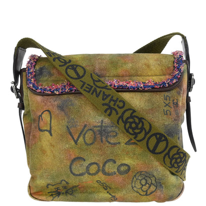 Chanel 2015-2016 Khaki Canvas Graffiti On The Pavements Shoulder Bag