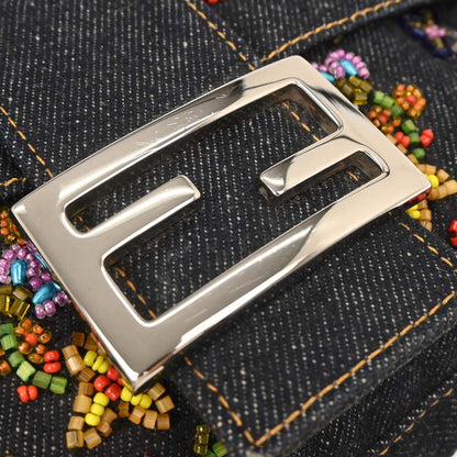 Fendi Blue Denim Beaded Baguette Handbag