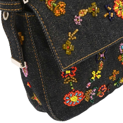 Fendi Blue Denim Beaded Baguette Handbag