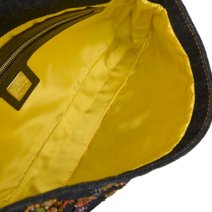 Fendi Blue Denim Beaded Baguette Handbag