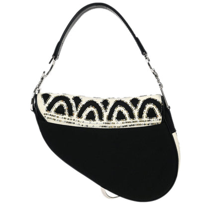 Christian Dior Black White Satin Sequins Saddle Handbag