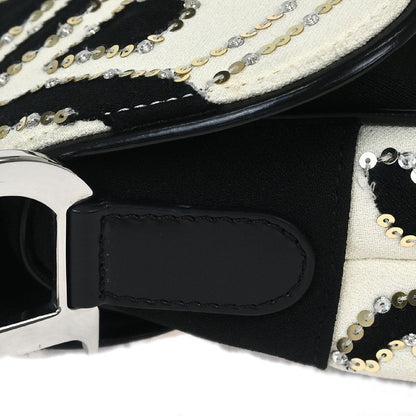 Christian Dior Black White Satin Sequins Saddle Handbag