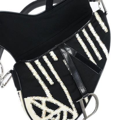 Christian Dior Black White Satin Sequins Saddle Handbag