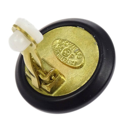 Chanel Button Earrings Clip-On Gold Black 95P