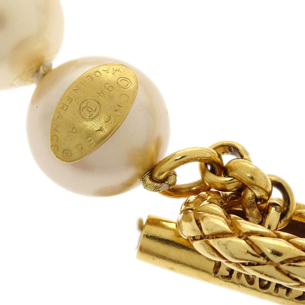 Chanel Costume Pearl Chain Necklace Gold 94A