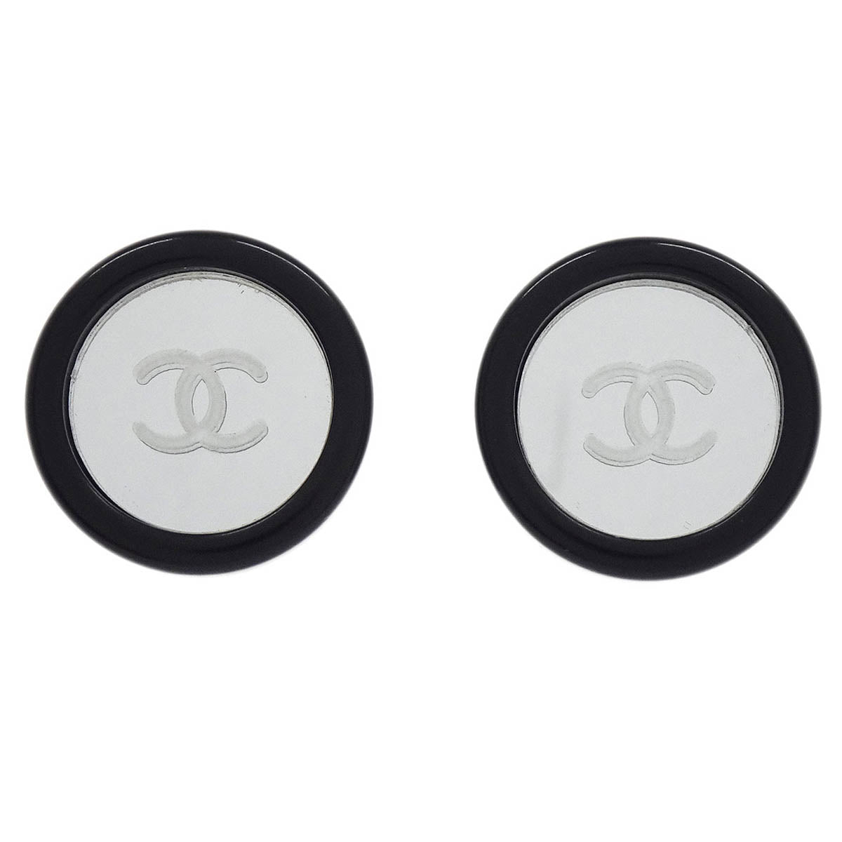 Chanel Button Earrings Clip-On Black 95C