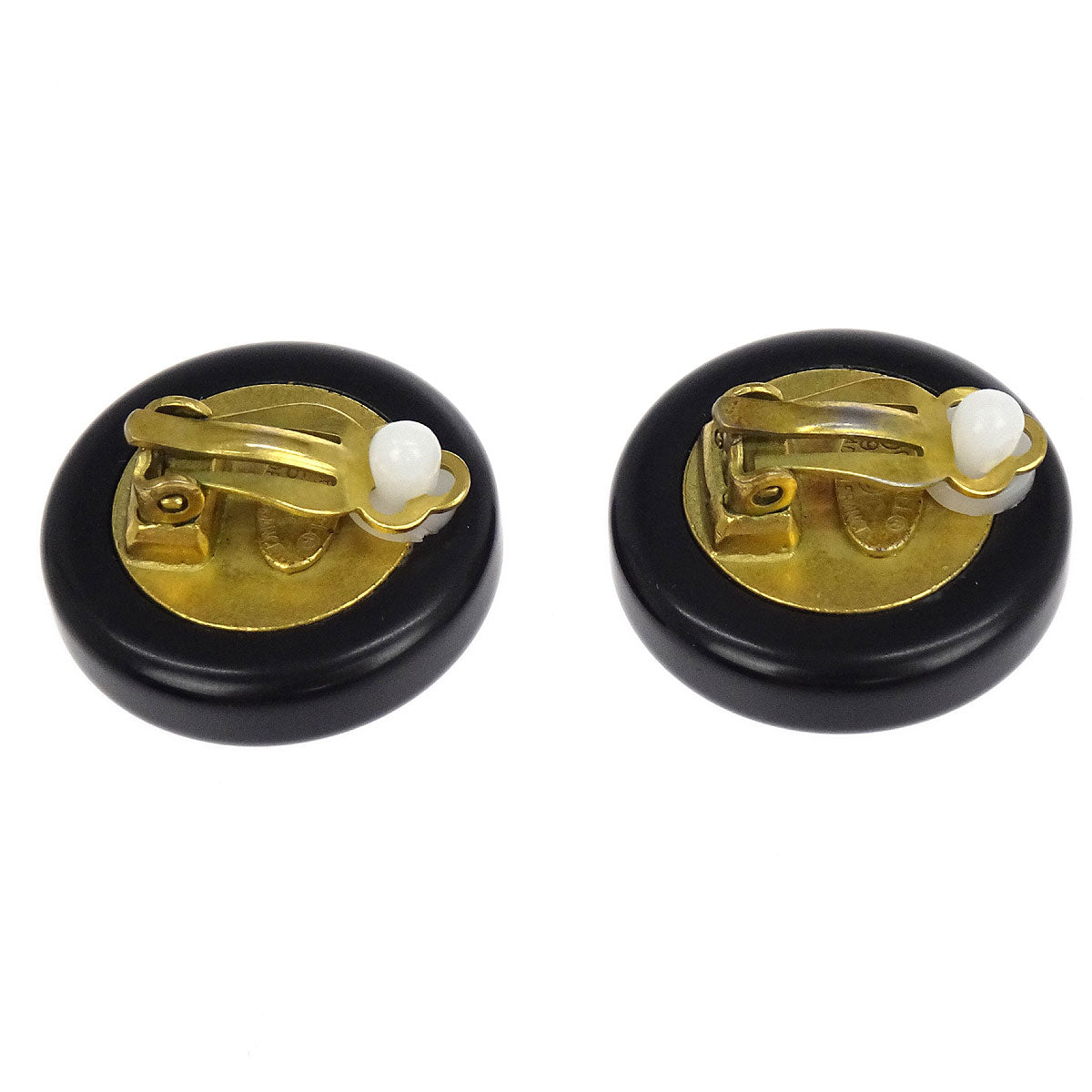 Chanel Button Earrings Clip-On Black 95C