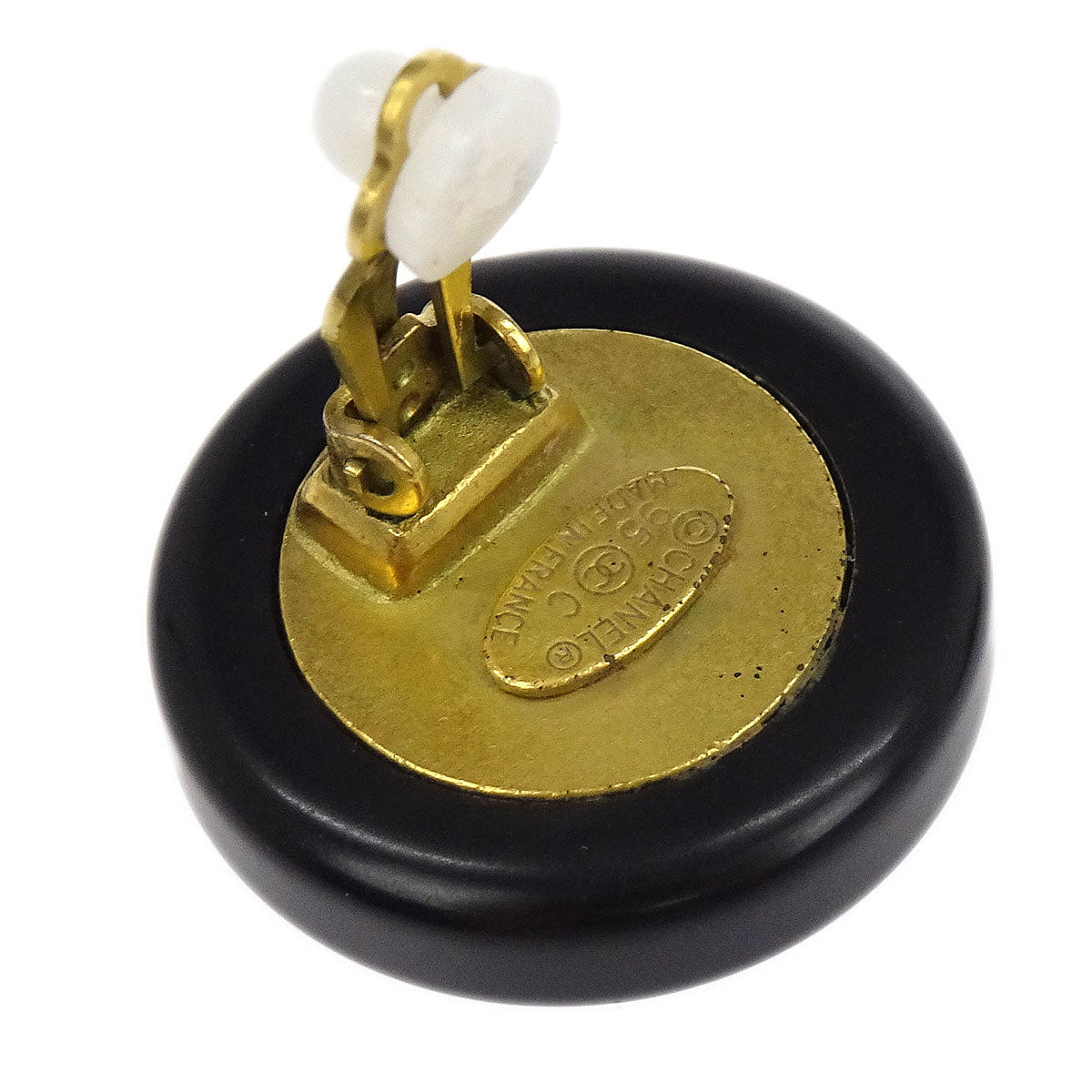 Chanel Button Earrings Clip-On Black 95C
