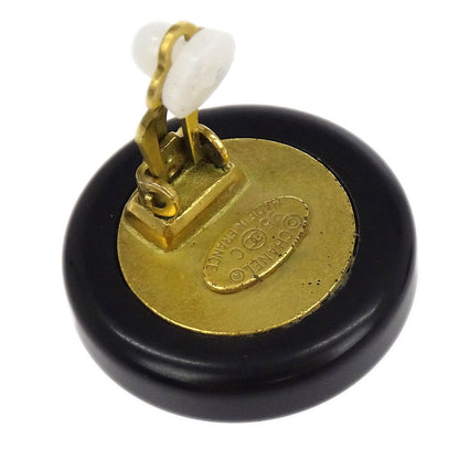 Chanel Button Earrings Clip-On Black 95C