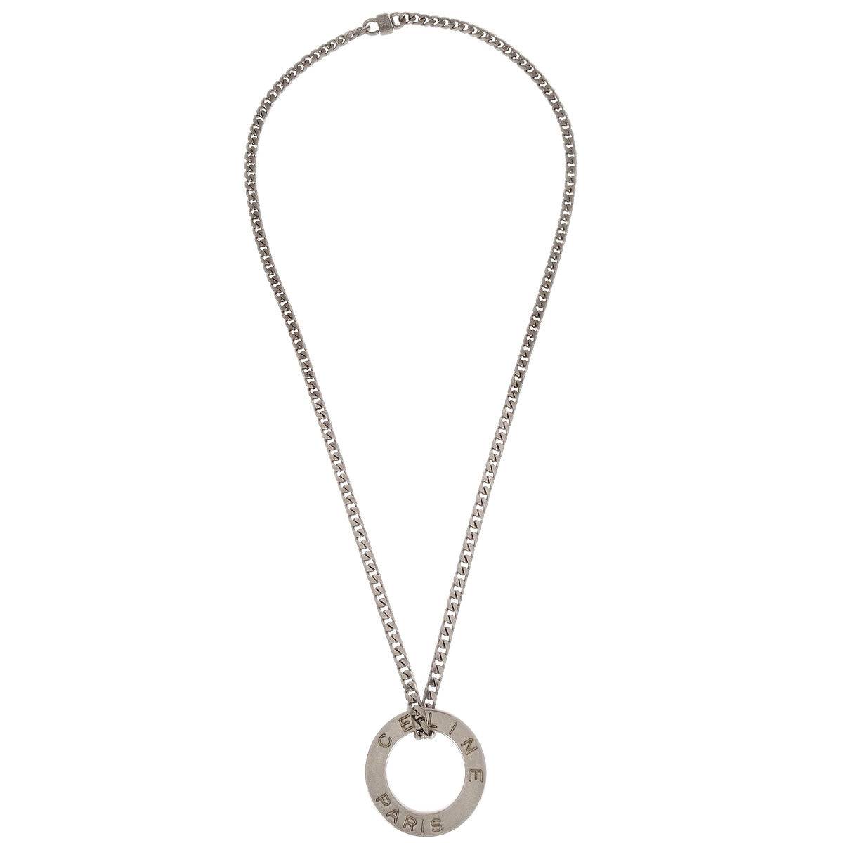 Celine Silver Chain Pendant Medallion Round Circle Necklace