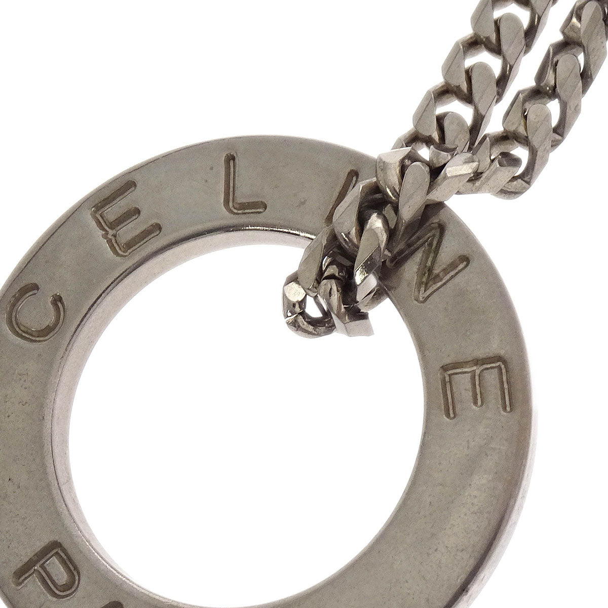 Celine Silver Chain Pendant Medallion Round Circle Necklace