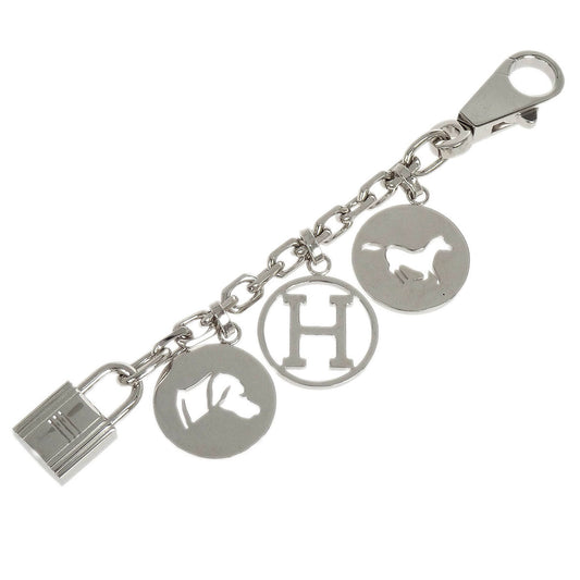 Hermes Amulet Bull Lock Key Holder Bag Charm Silver Small Good