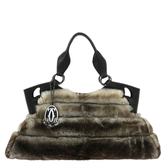 Cartier * Brown Rabbit Fur Marcello Handbag