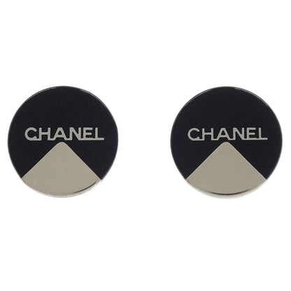 Chanel Button Earrings Clip-On Silver Black 00A