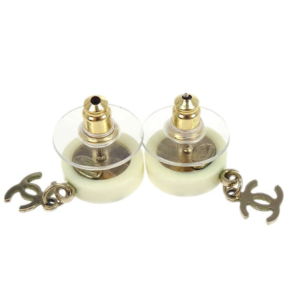 Chanel Button Piercing Earrings White 07P