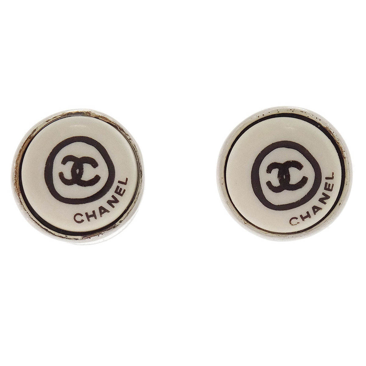 Chanel Button Piercing Earrings White 00T
