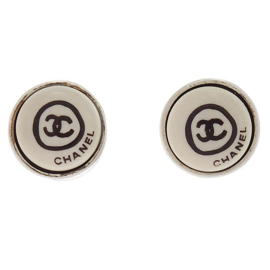 Chanel Button Piercing Earrings White 00T