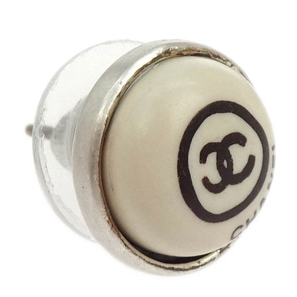 Chanel Button Piercing Earrings White 00T